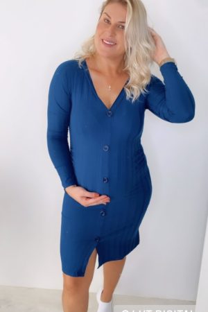 Vestido Gestante M/L c/ Botões Ayla Azul
