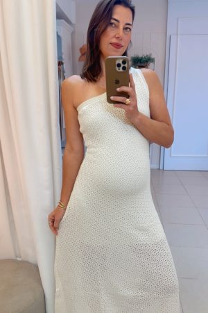 Vestido Gestante Tricô Midi Stella Bege