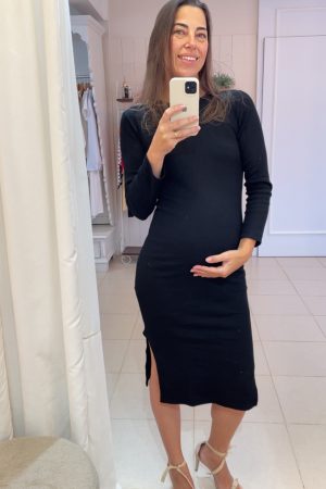 Vestido Gestante Midi Canelado Jade Preto