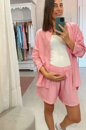 Conjunto Gestante Camisa e Shorts Aisha Rosa