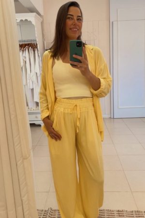 Conjunto Gestante Viscolinho Calça e Camisa Monique Amarelo