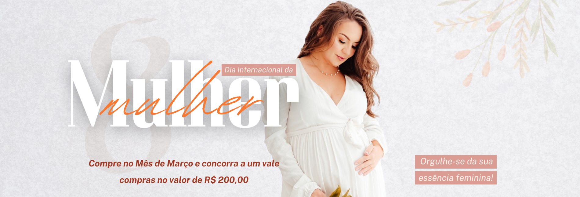 Banner para site de dia internacional da mulher delicado cinza (1900 x 645 px)